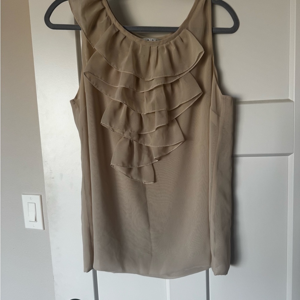 CAbi Taupe Ruffle Front Sleeveless Camisole